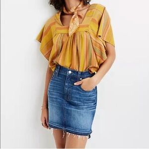Madewell Step-Hem Frayed Brandt Wash Blue Mini Jean Denim Stretchy Skirt 24